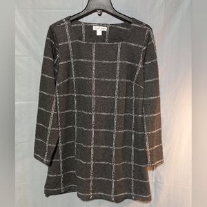 Christopher & Banks EUC Tunic Top, Gray with White Lines, Size Large